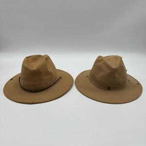Vintage Hatquarters‎ USA Tan Canvas Safari Outback Hats Set 2 Medium Large READ